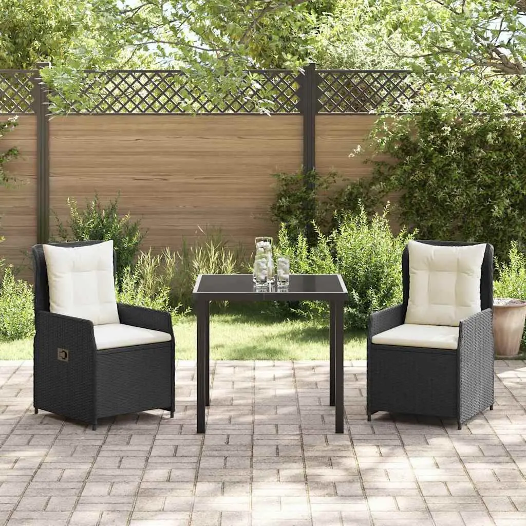 Garden Dining Set 3 Piece Outdoor Furniture Adjustable Backrest Black Poly Rattan