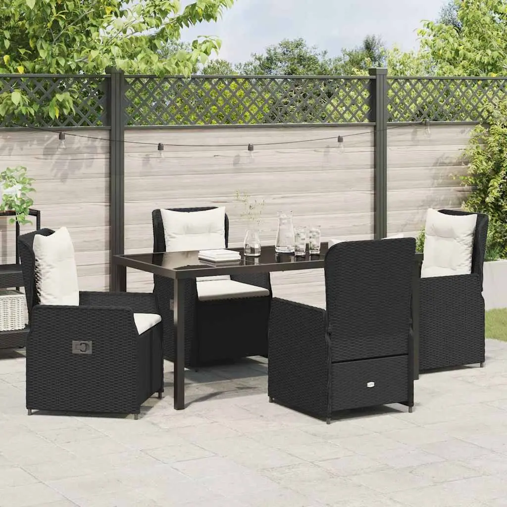 Garden Furniture Set 5 Piece Outdoor Dining Black Poly Rattan Table and Chairs
