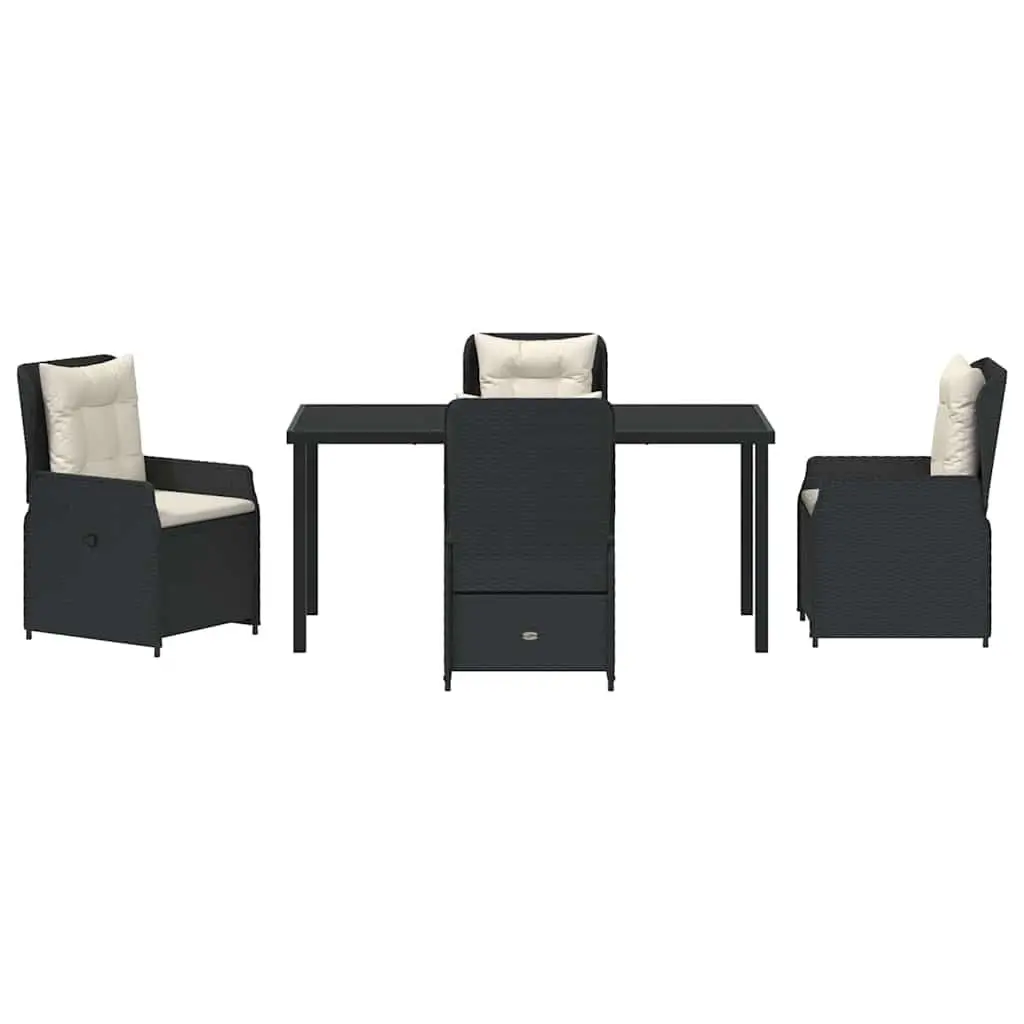 Garden Furniture Set 5 Piece Outdoor Dining Black Poly Rattan Table and Chairs