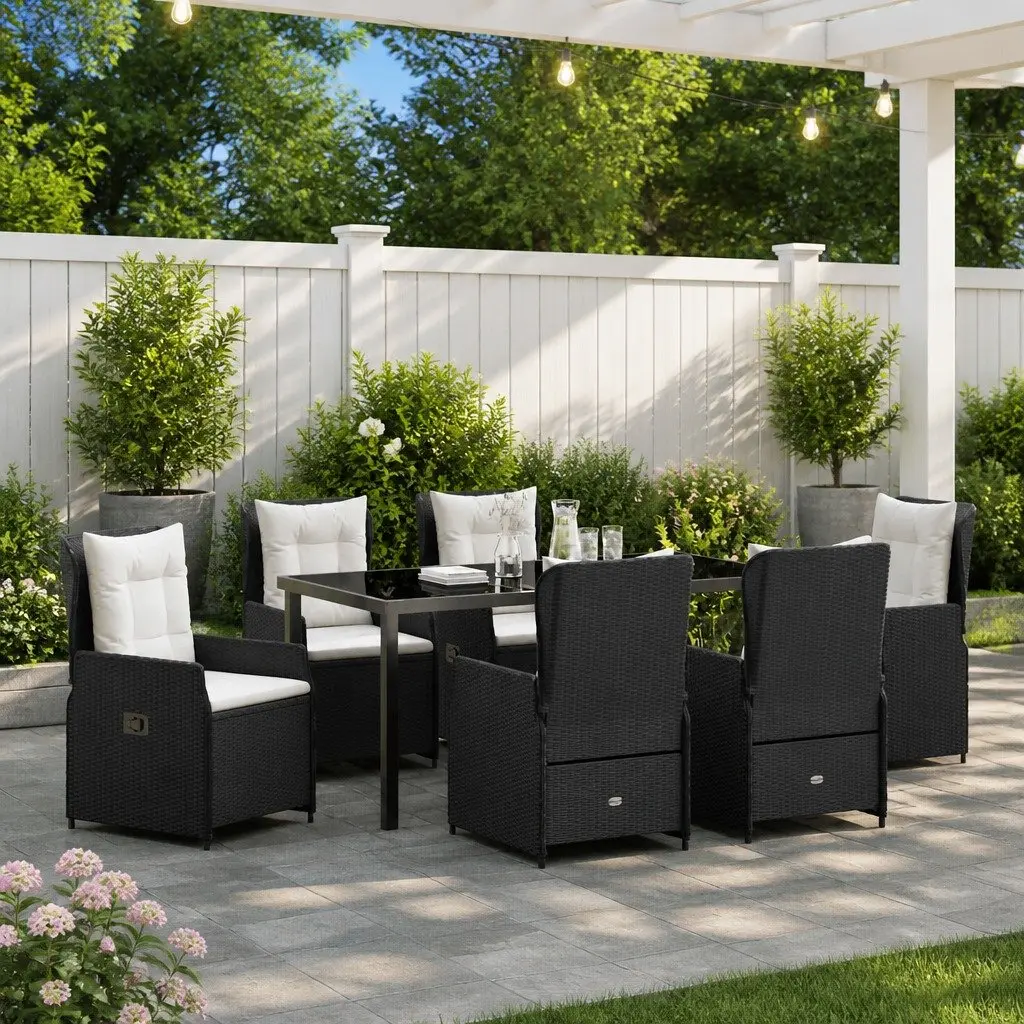 Garden Dining Set 7 Pieces Outdoor Furniture Black Patio Table Chairs