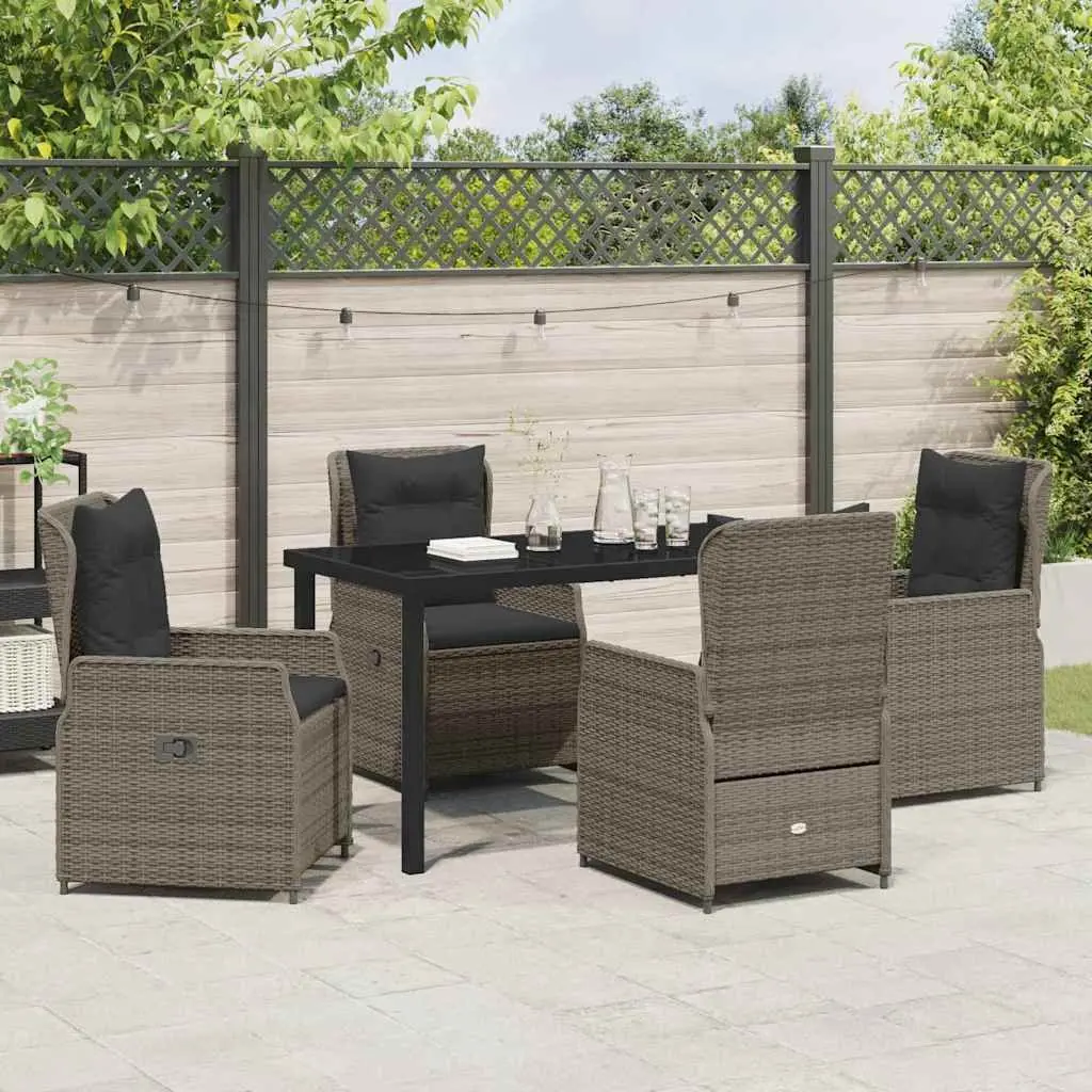 Garden Dining Set 5 Piece Outdoor Furniture Grey Poly Rattan Table Chairs