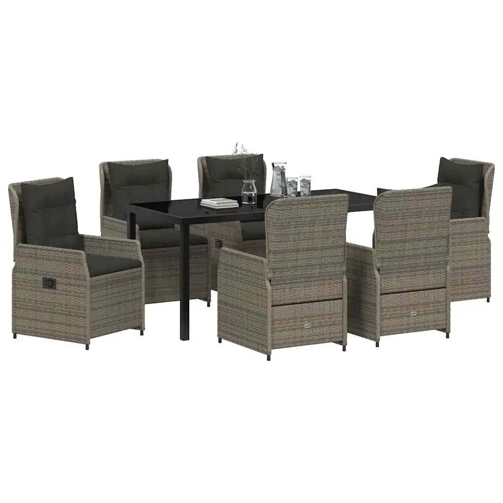 Outdoor Dining Set 7 Piece Garden Table Chairs Grey Poly Rattan