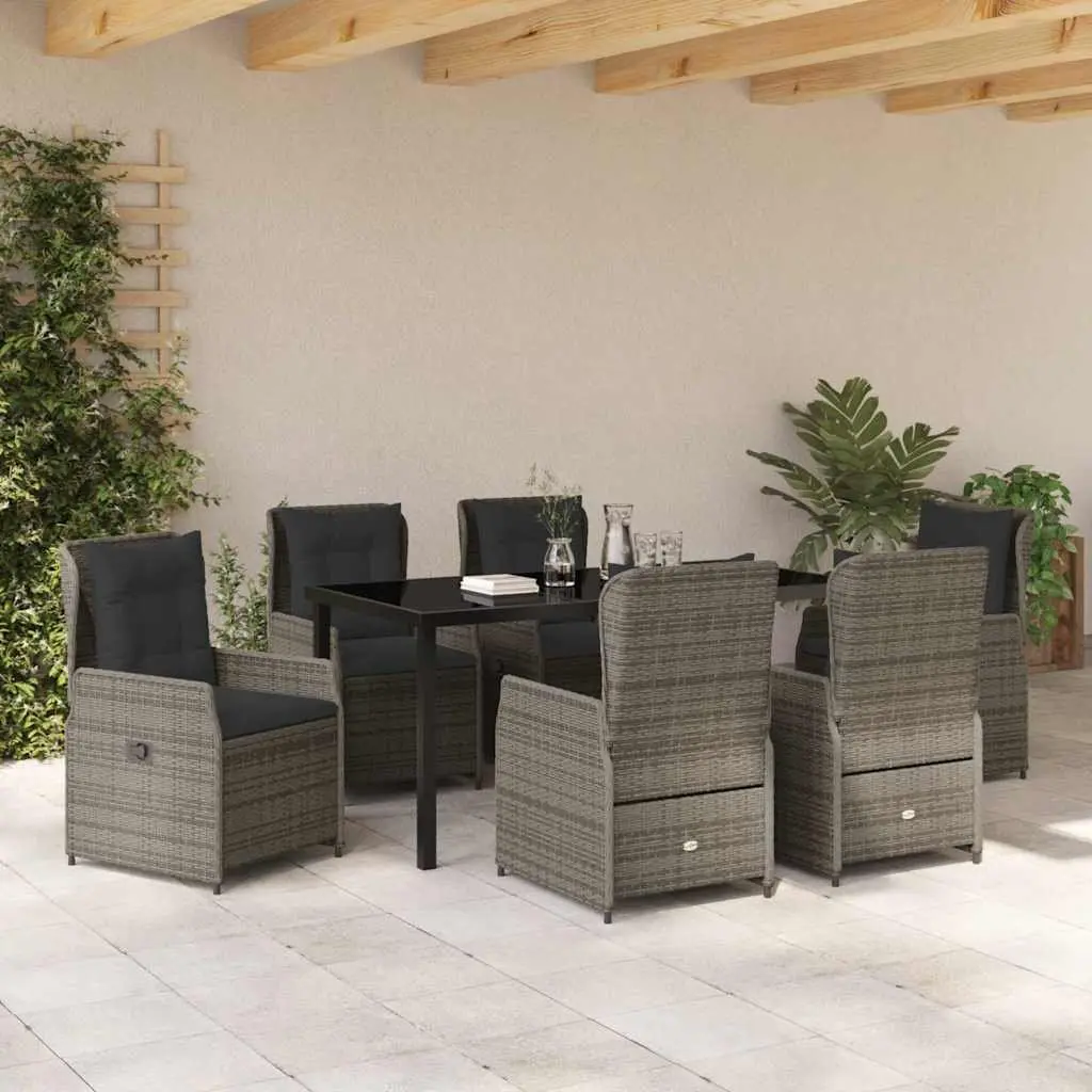 Outdoor Dining Set 7 Piece Garden Table Chairs Grey Poly Rattan