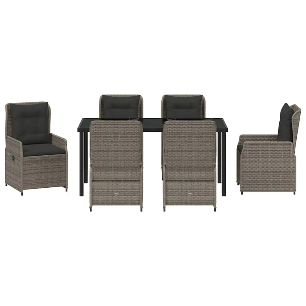 Outdoor Dining Set 7 Piece Garden Table Chairs Grey Poly Rattan