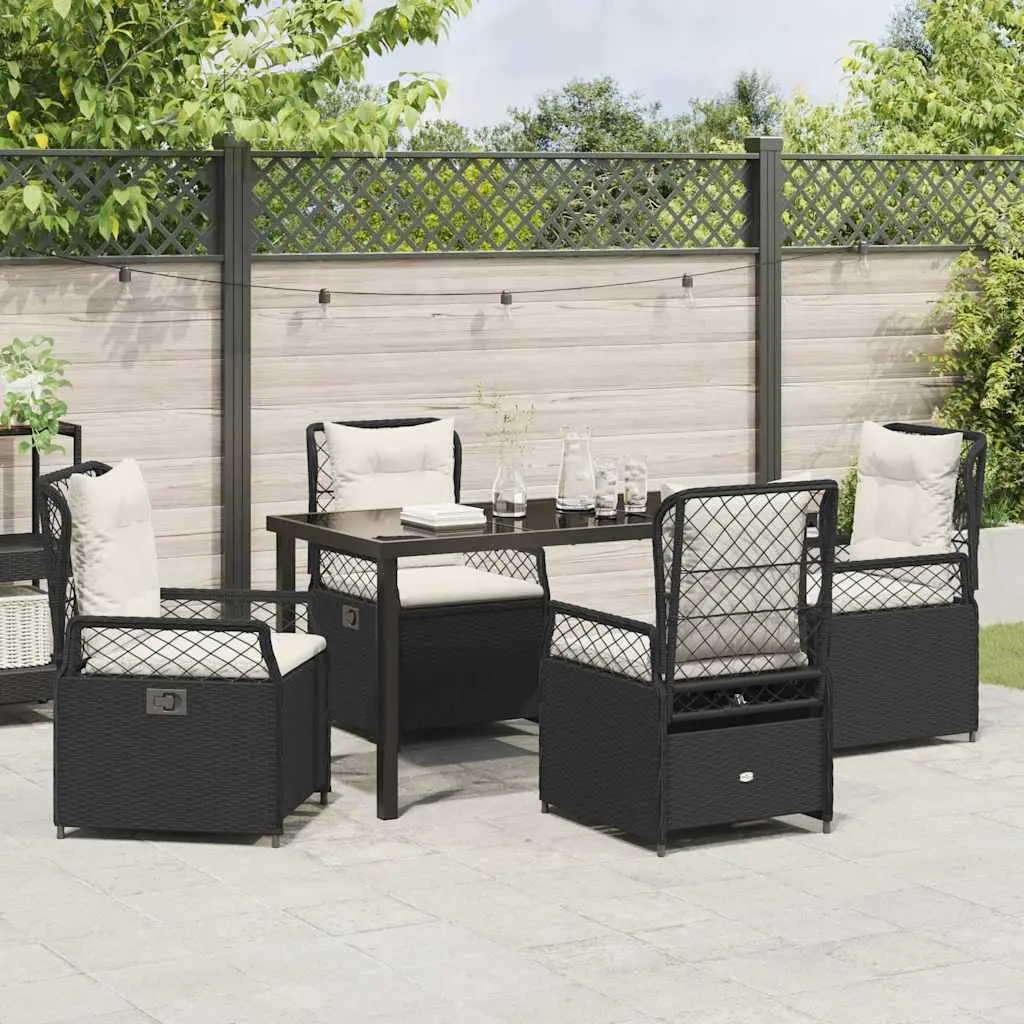 Garden Dining Set 5 Piece Outdoor Furniture Black Poly Rattan Table Chairs