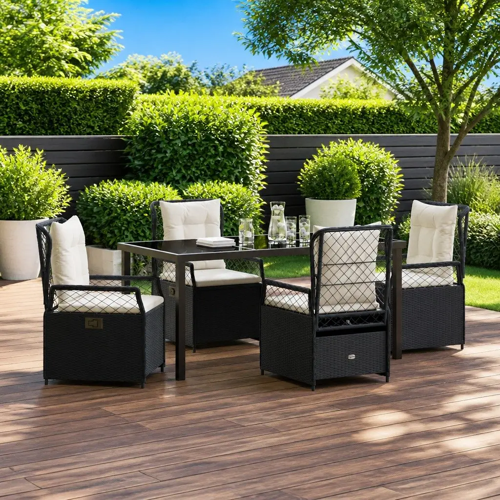 Outdoor Dining Set 5 Piece Garden Furniture Black Poly Rattan Table Chairs