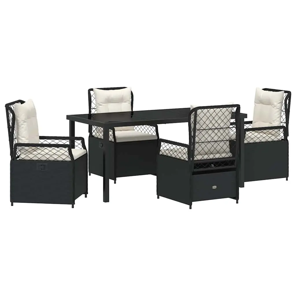 Outdoor Dining Set 5 Piece Garden Furniture Black Poly Rattan Table Chairs