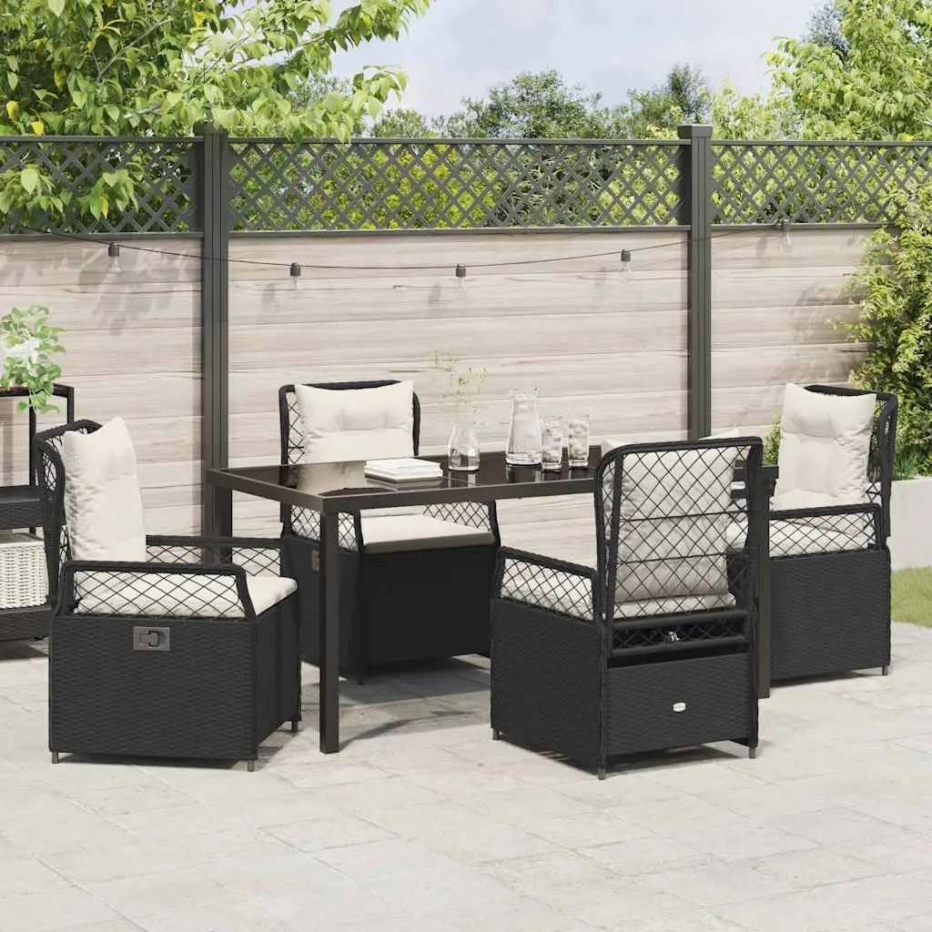 Outdoor Dining Set 5 Piece Garden Furniture Black Poly Rattan Table Chairs