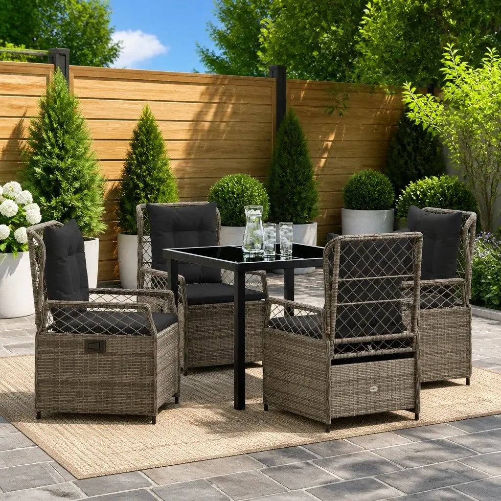 Outdoor Furniture Set 5 Piece Dining Set Grey Poly Rattan Table with Chairs