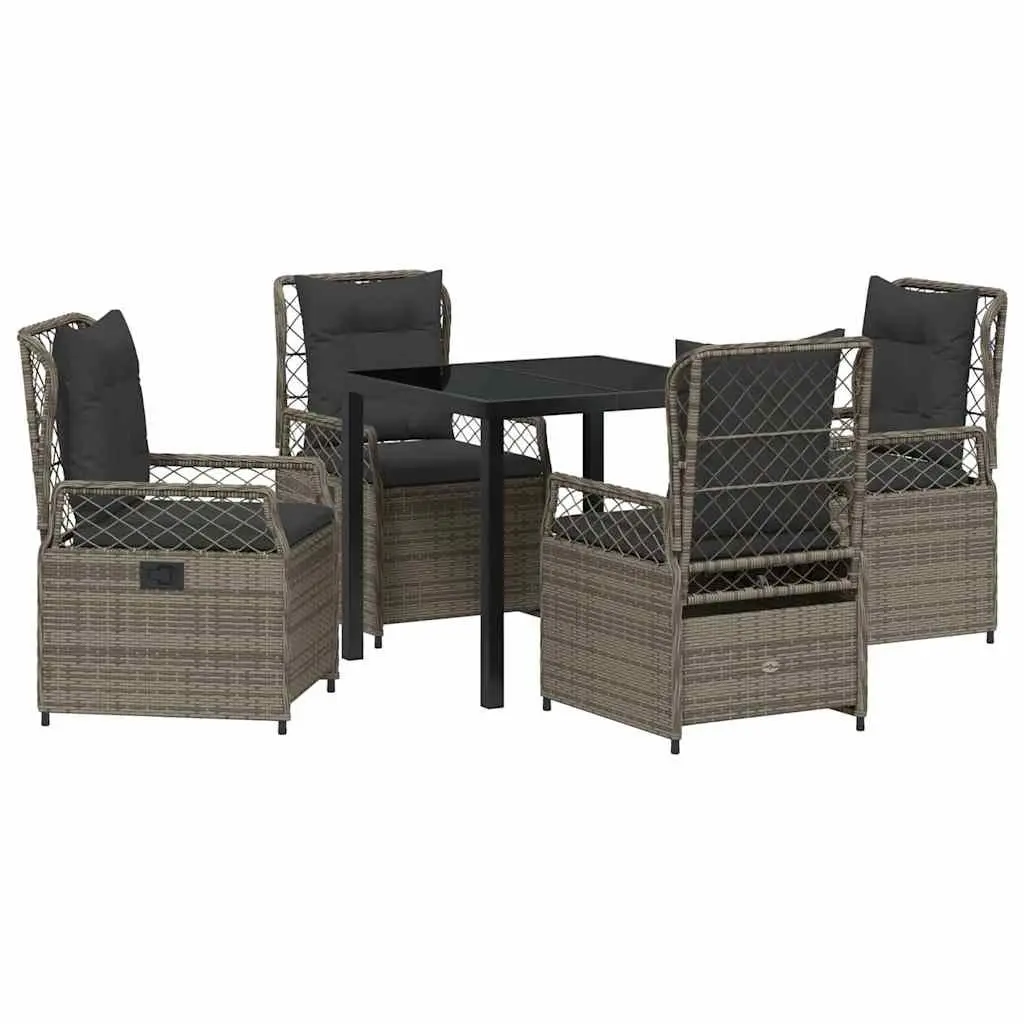 Outdoor Furniture Set 5 Piece Dining Set Grey Poly Rattan Table with Chairs