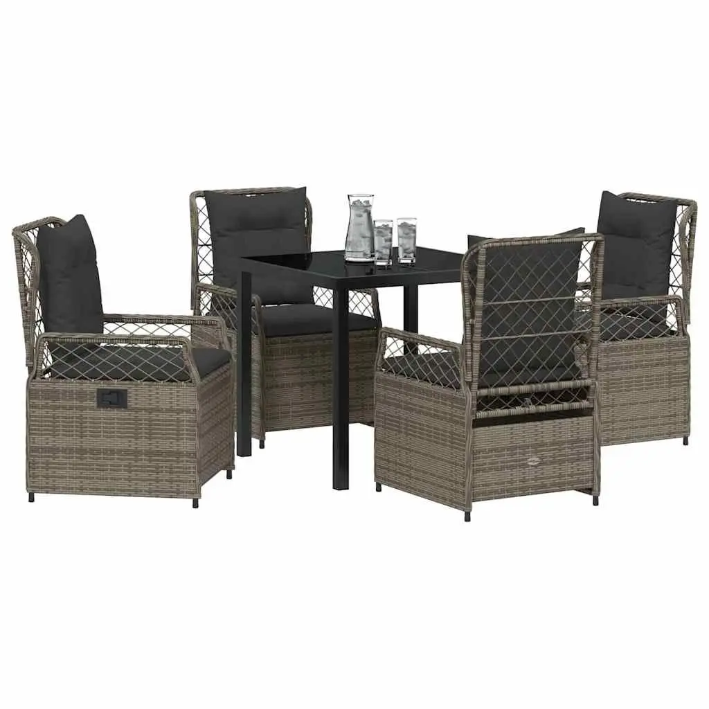 Outdoor Furniture Set 5 Piece Dining Set Grey Poly Rattan Table with Chairs