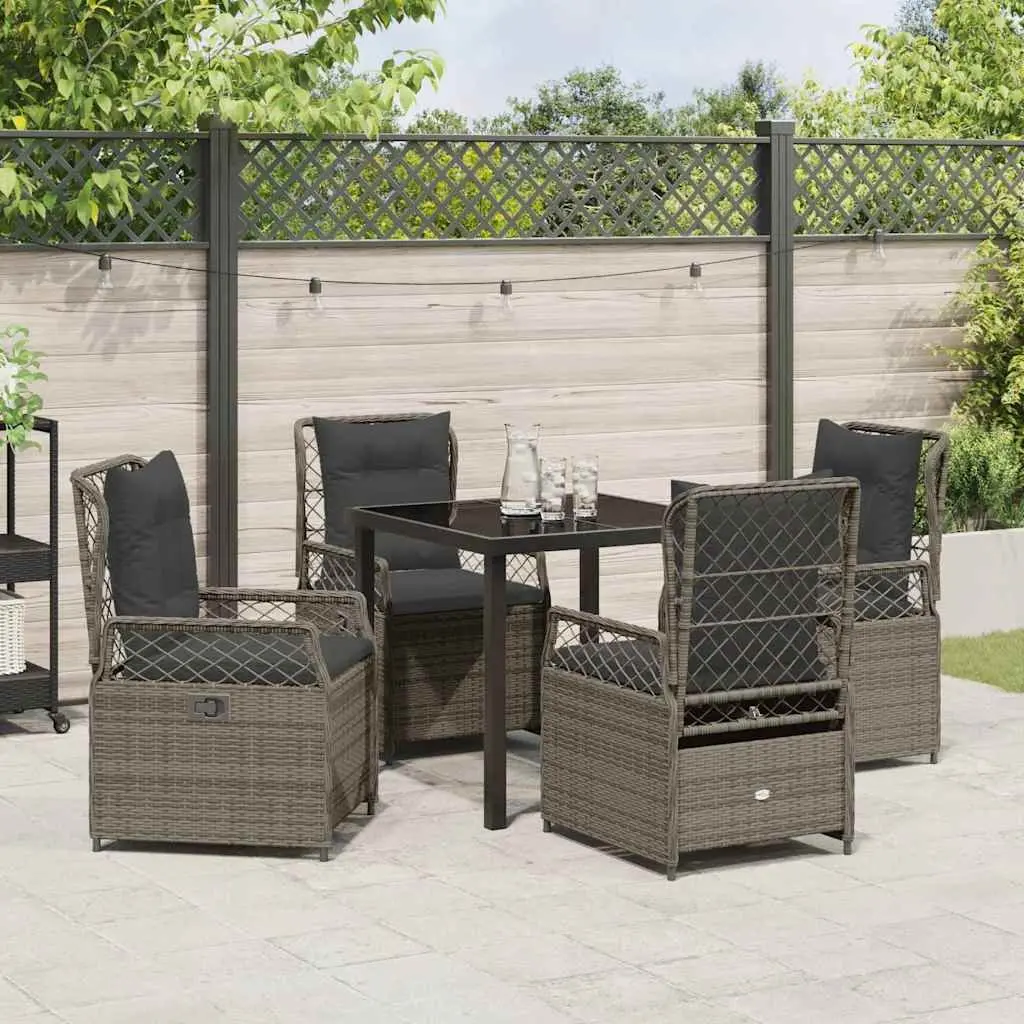 Outdoor Furniture Set 5 Piece Dining Set Grey Poly Rattan Table with Chairs