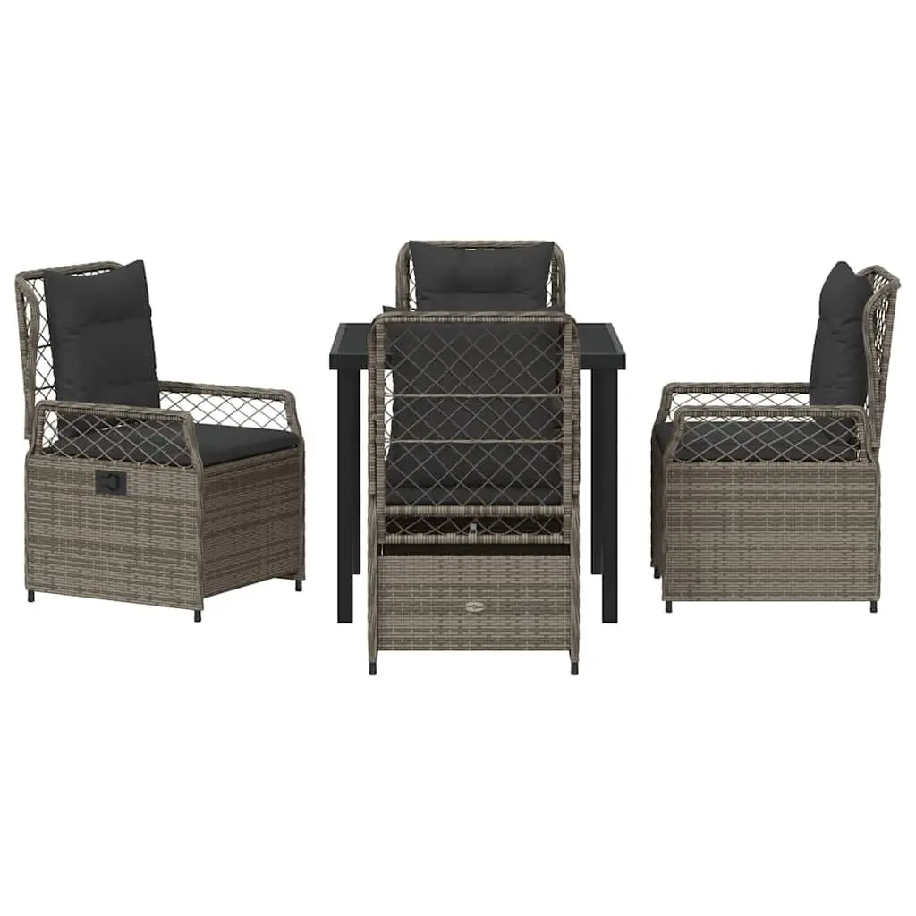 Outdoor Furniture Set 5 Piece Dining Set Grey Poly Rattan Table with Chairs