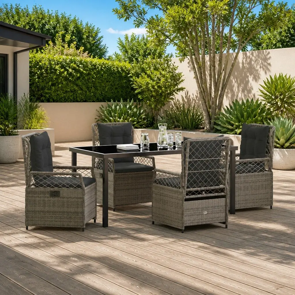 Outdoor Furniture Set 5 Piece Dining Garden Table and Chairs Grey Poly Rattan