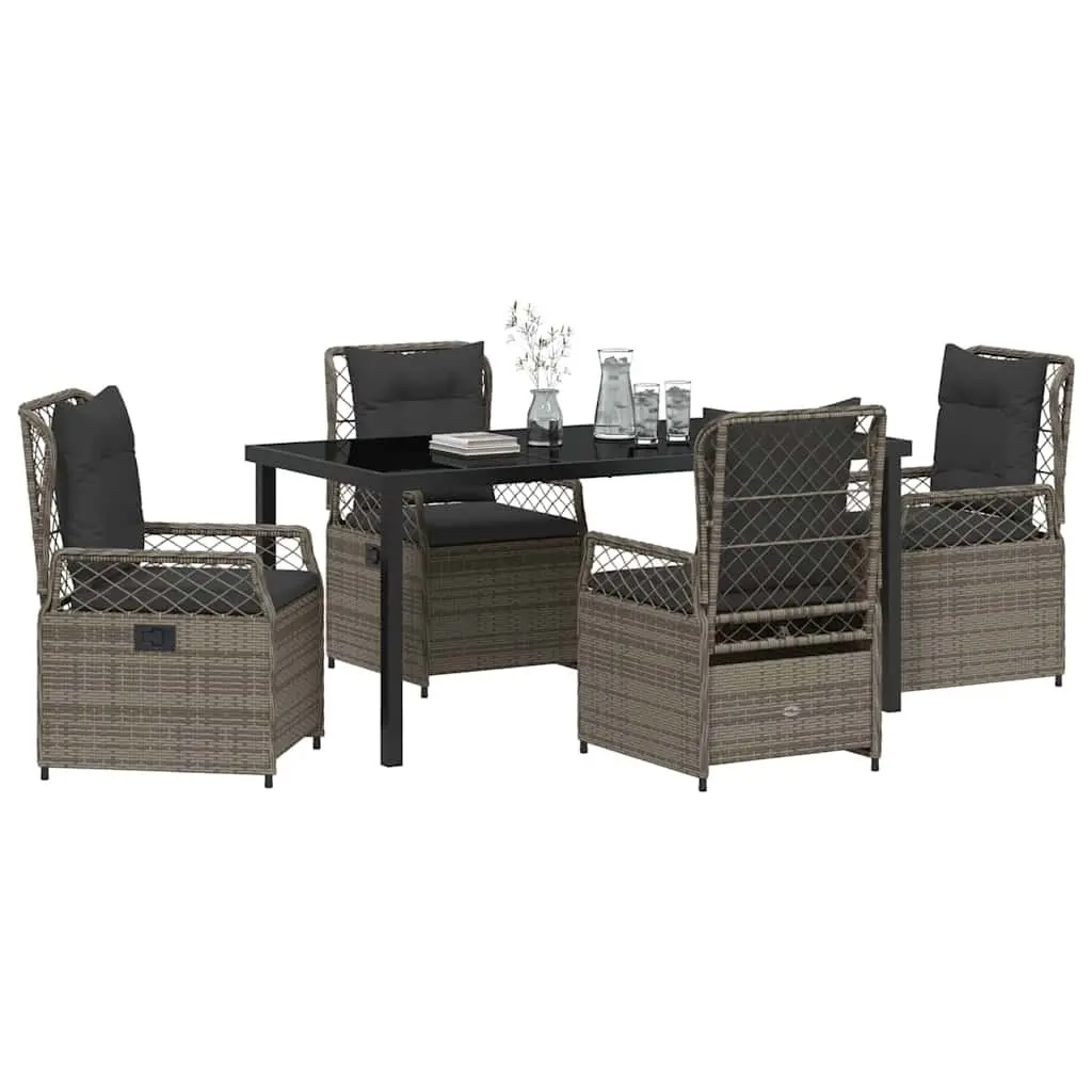Outdoor Furniture Set 5 Piece Dining Garden Table and Chairs Grey Poly Rattan