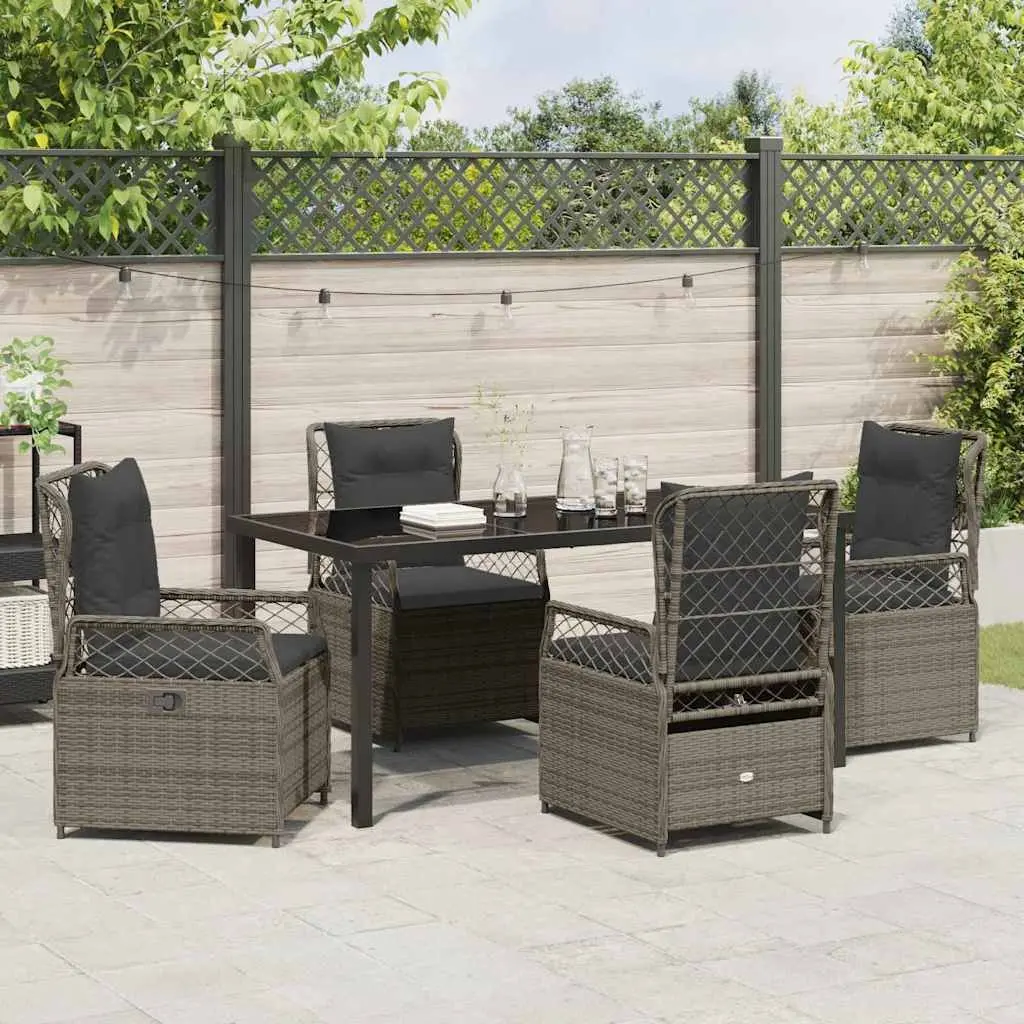 Outdoor Furniture Set 5 Piece Dining Garden Table and Chairs Grey Poly Rattan