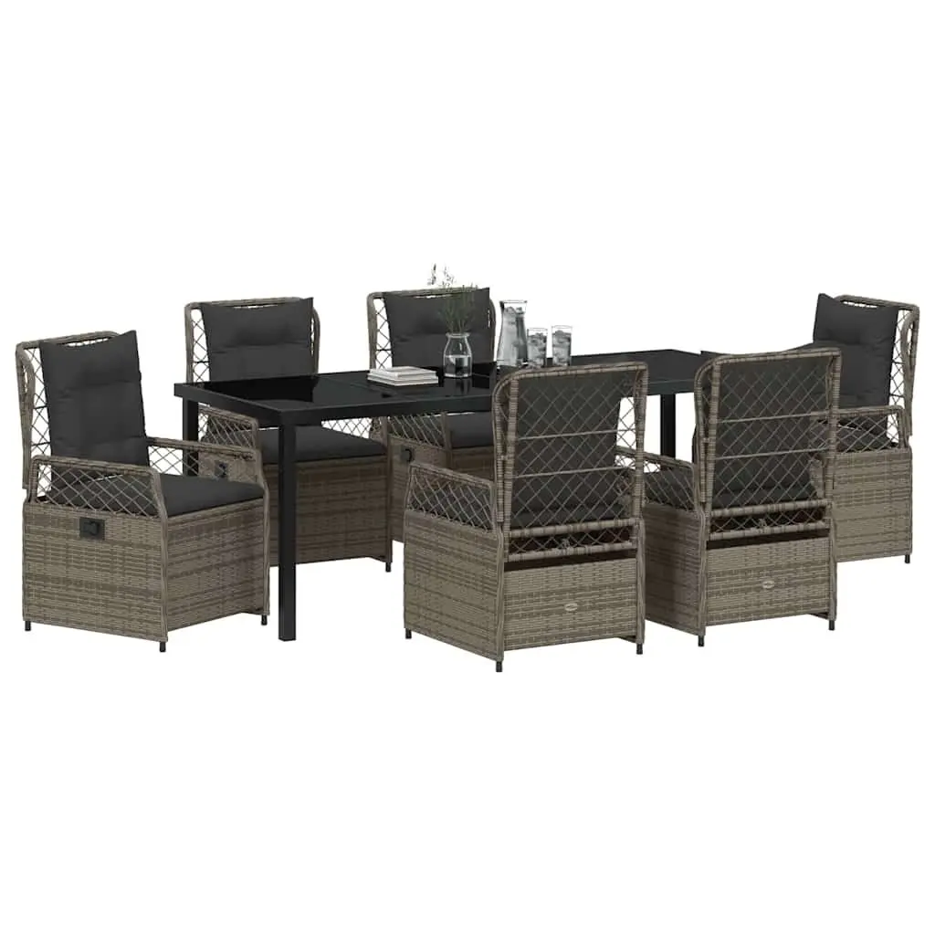 Outdoor Dining Set 7 Piece Garden Furniture Grey Poly Rattan Table Chairs