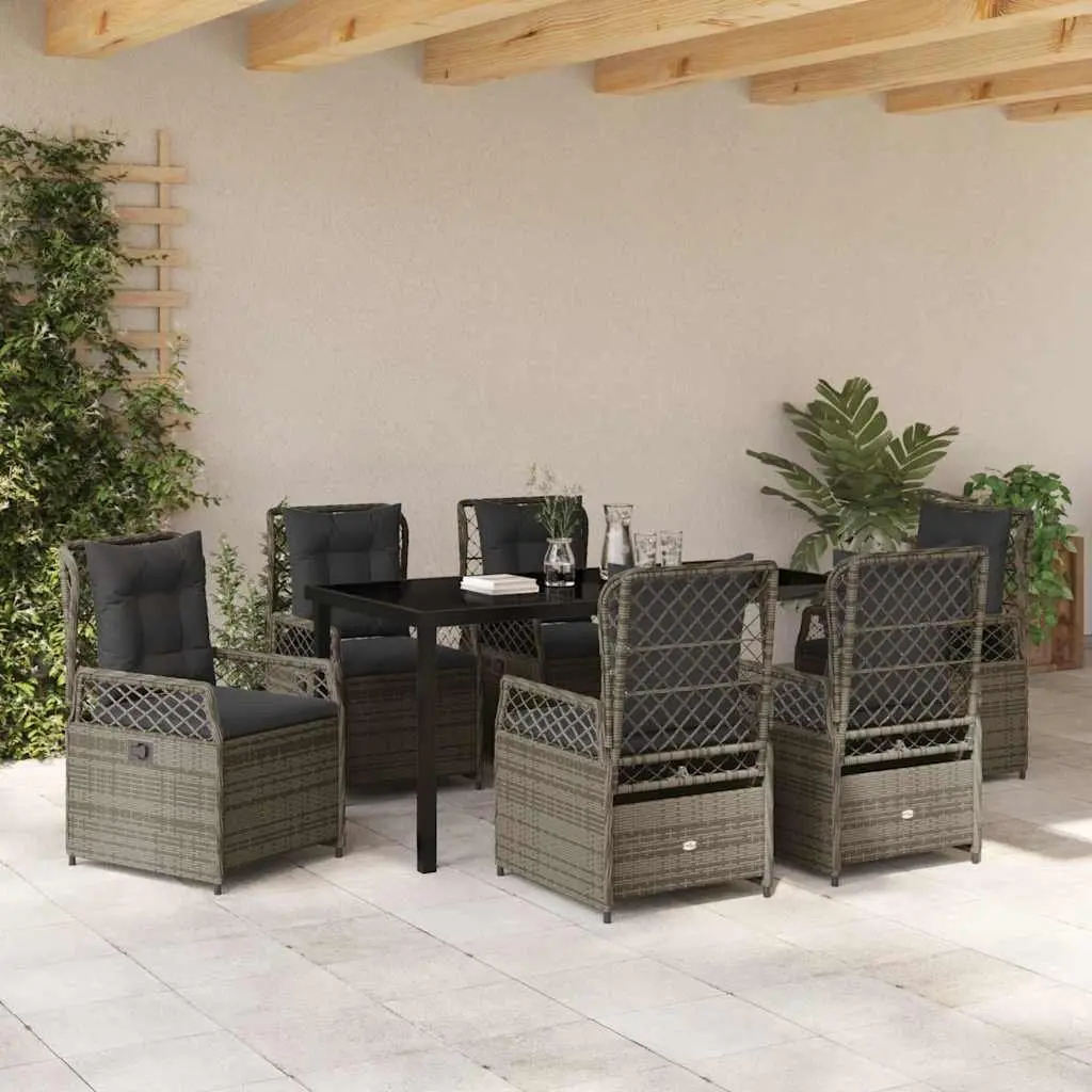Outdoor Dining Set 7 Piece Garden Furniture Grey Poly Rattan Table Chairs