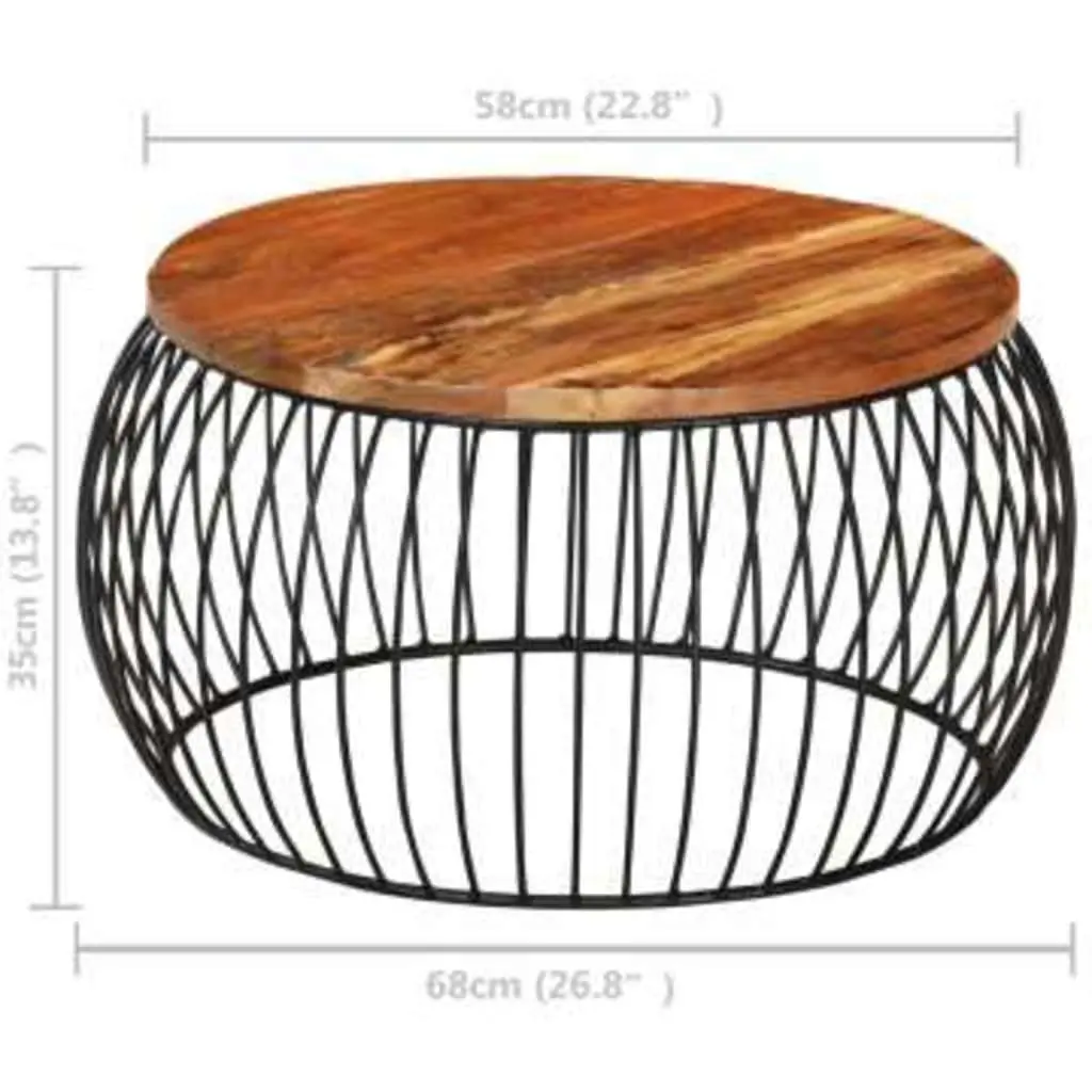 Coffee Table Ø68cm Solid Reclaimed Wood Handmade Vintage Side Table Accent