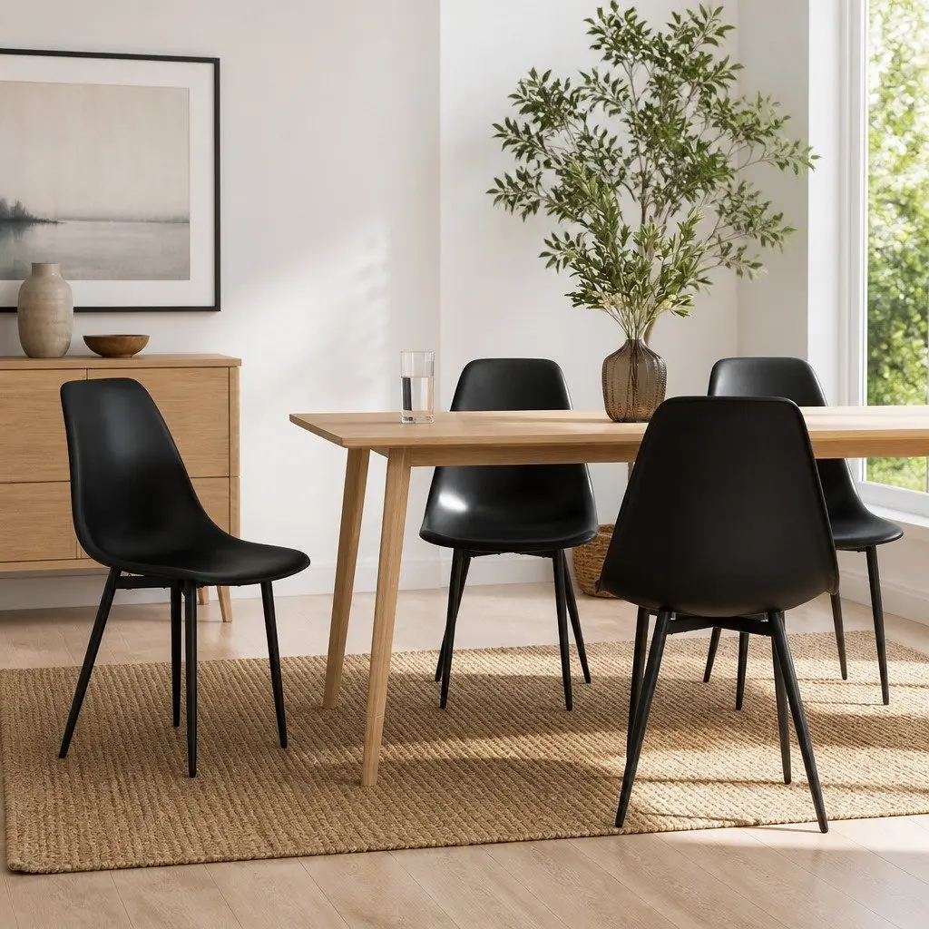 Dining Chairs Ergonomic Curved Backrest Black 4 Piece Set