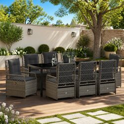 Reliable 9-Piece Grey Dining Set for Outdoor Enjoyment