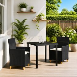 Comfortable 3-Piece Black Outdoor Dining Set with Cushions