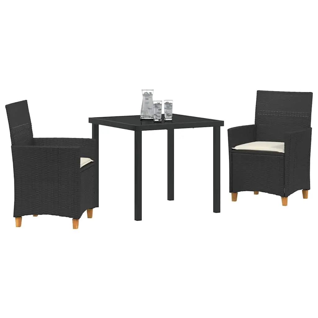 Garden Dining Set 3 Pieces Outdoor Furniture Table Chairs Black Rattan Steel