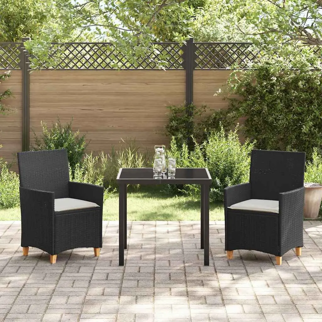 Garden Dining Set 3 Pieces Outdoor Furniture Table Chairs Black Rattan Steel