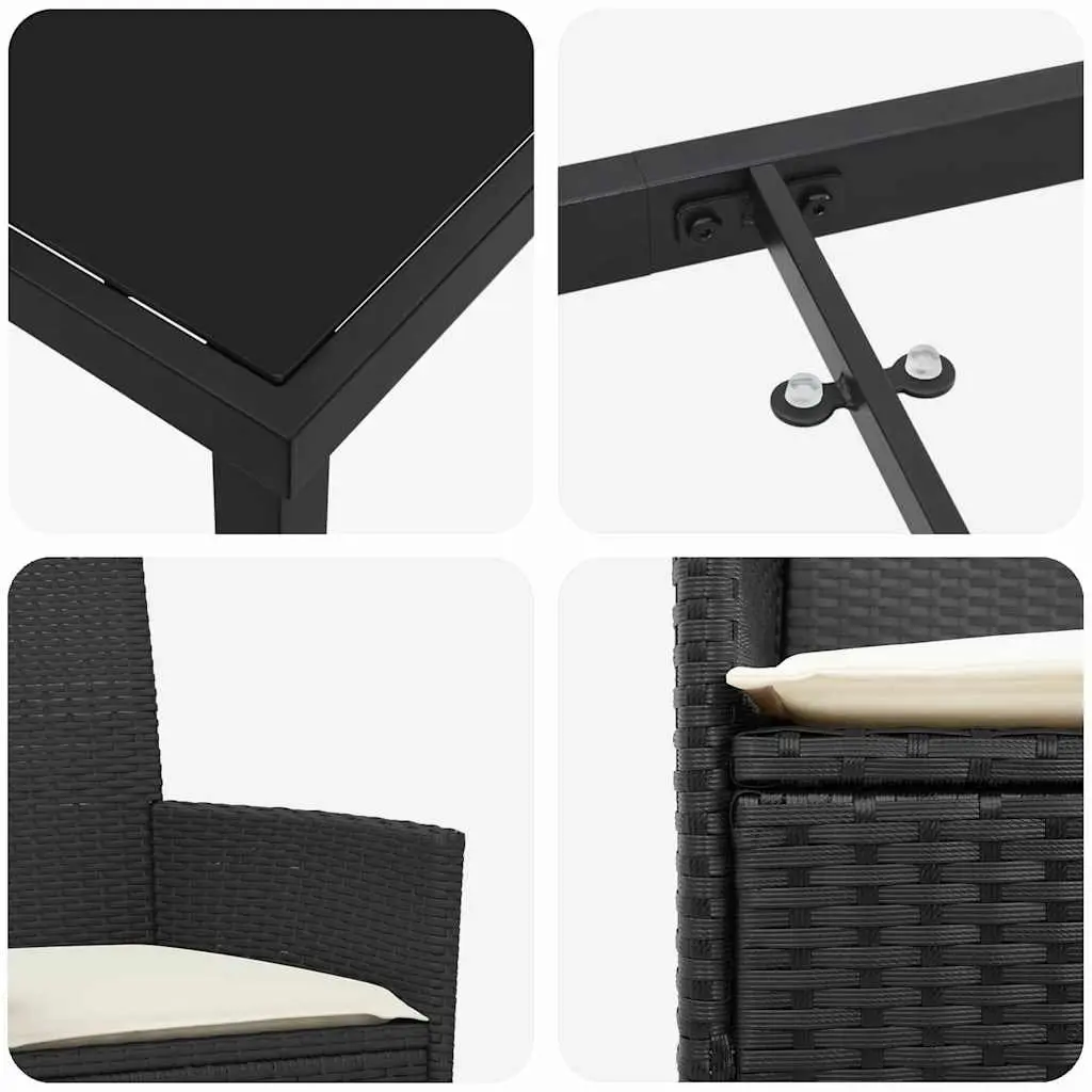 Outdoor Furniture Dining Set 5 Piece Black Poly Rattan Table and Chairs for Garden Patio