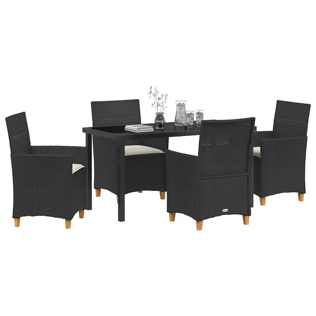 Garden Dining Set 5 Pieces Outdoor Furniture Black Poly Rattan with Glass Table