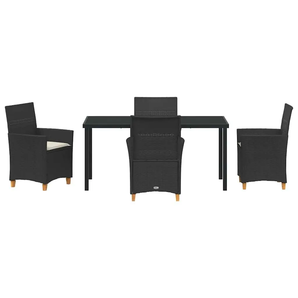 Garden Dining Set 5 Piece Black Steel Frame Glass Top Poly Rattan Outdoor Furniture