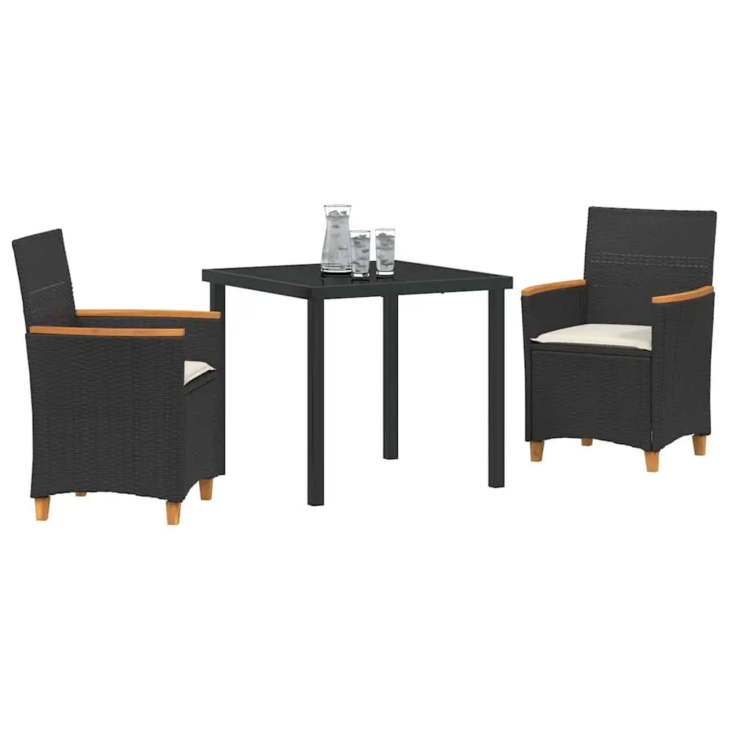 Garden Dining Set Outdoor Use 3 Pieces Black Rattan Steel Frame