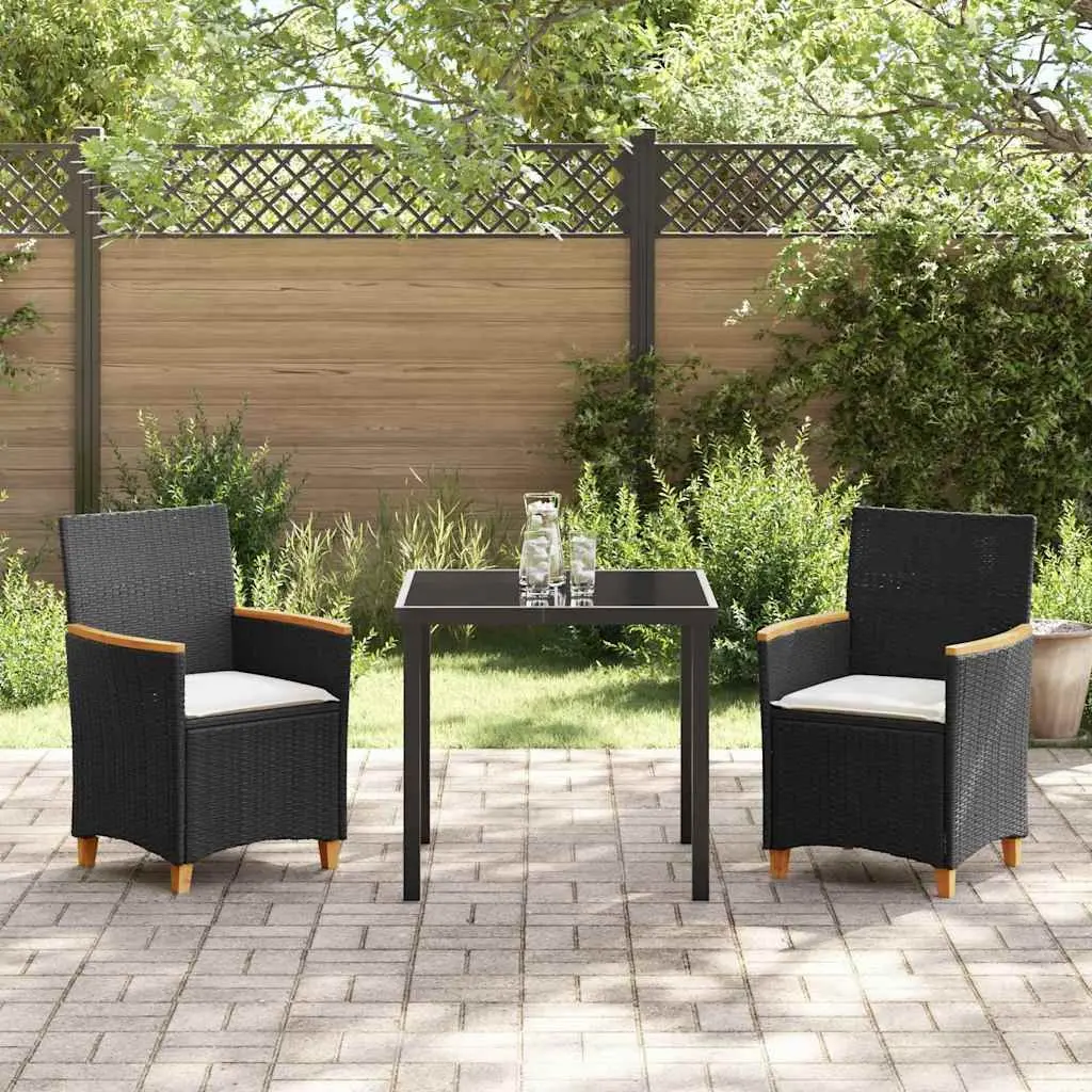 Garden Dining Set Outdoor Use 3 Pieces Black Rattan Steel Frame