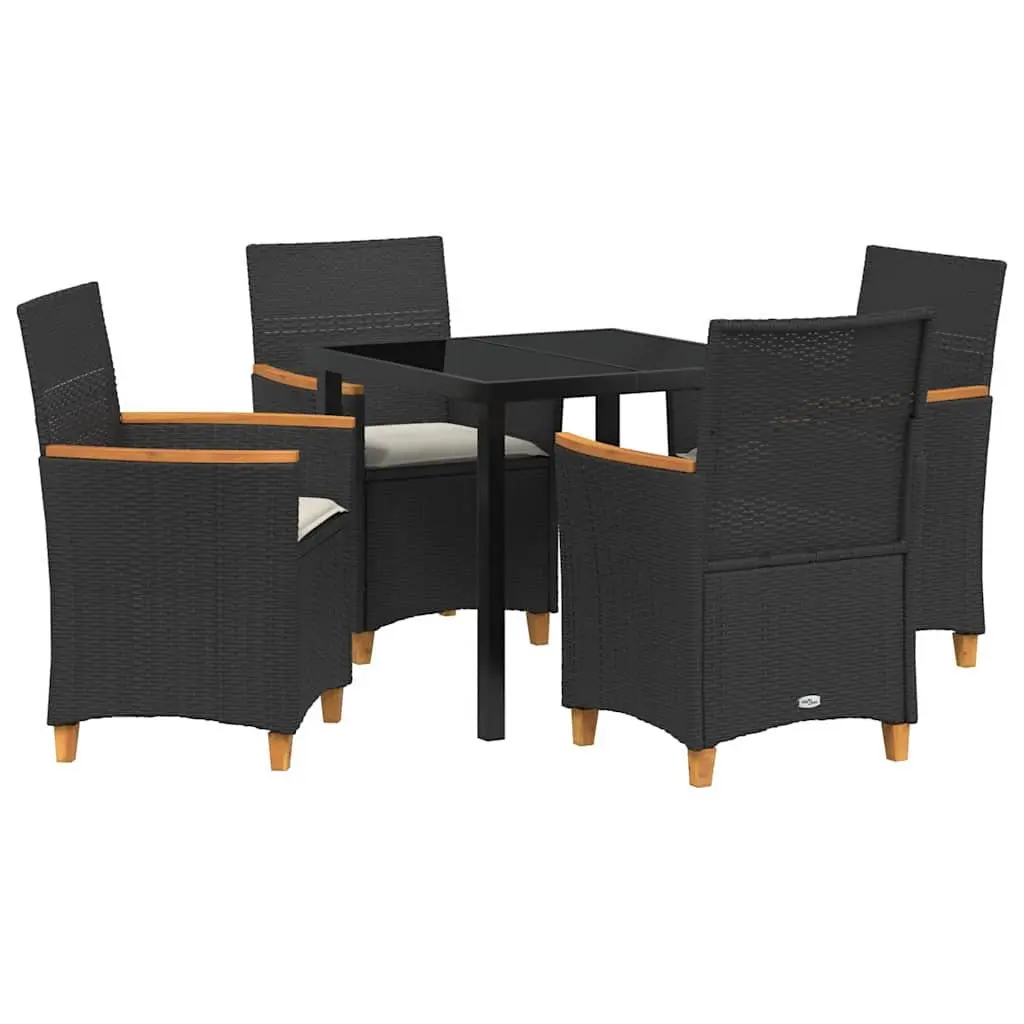 Outdoor Dining Set 5 Piece Patio Furniture Glass Top Poly Rattan Steel Frame Black