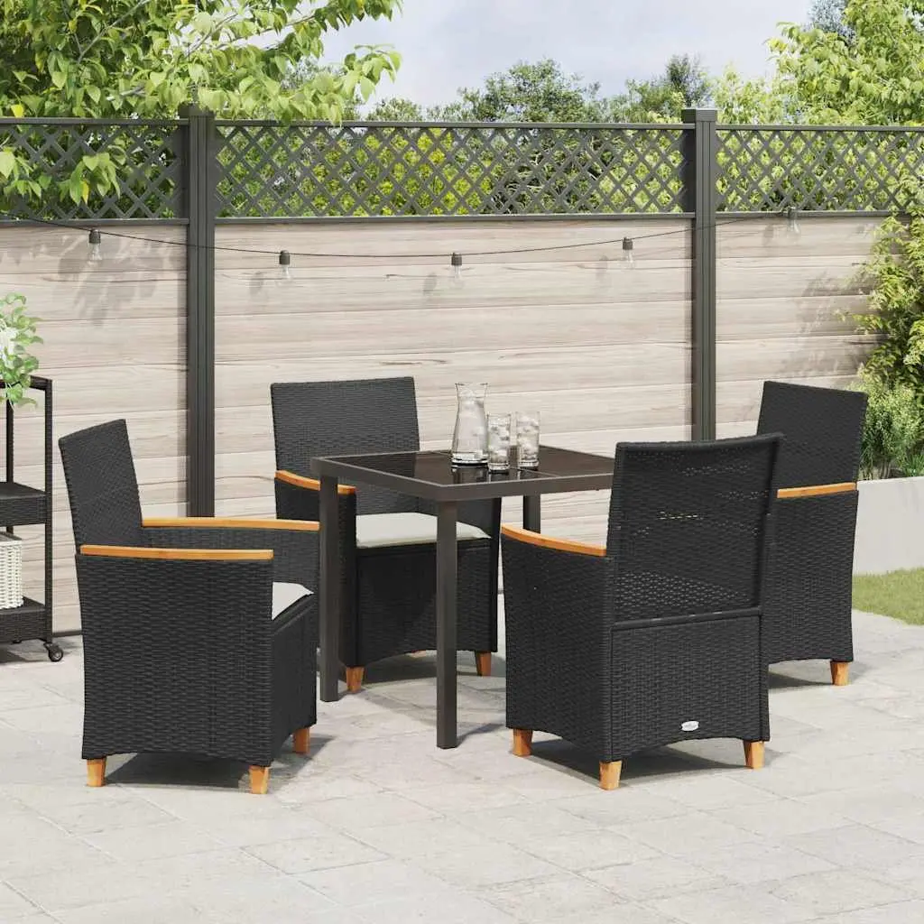 Outdoor Dining Set 5 Piece Patio Furniture Glass Top Poly Rattan Steel Frame Black