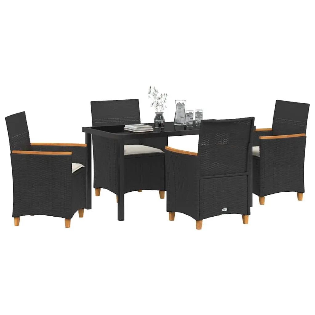 Garden Dining Set 5 Pieces Outdoor Furniture Poly Rattan Steel Frame Glass Top