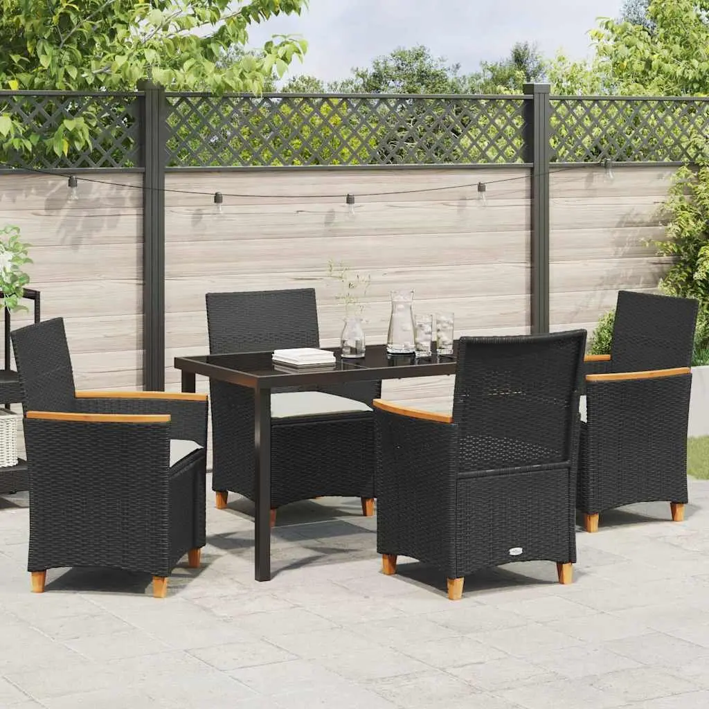 Garden Dining Set 5 Pieces Outdoor Furniture Poly Rattan Steel Frame Glass Top