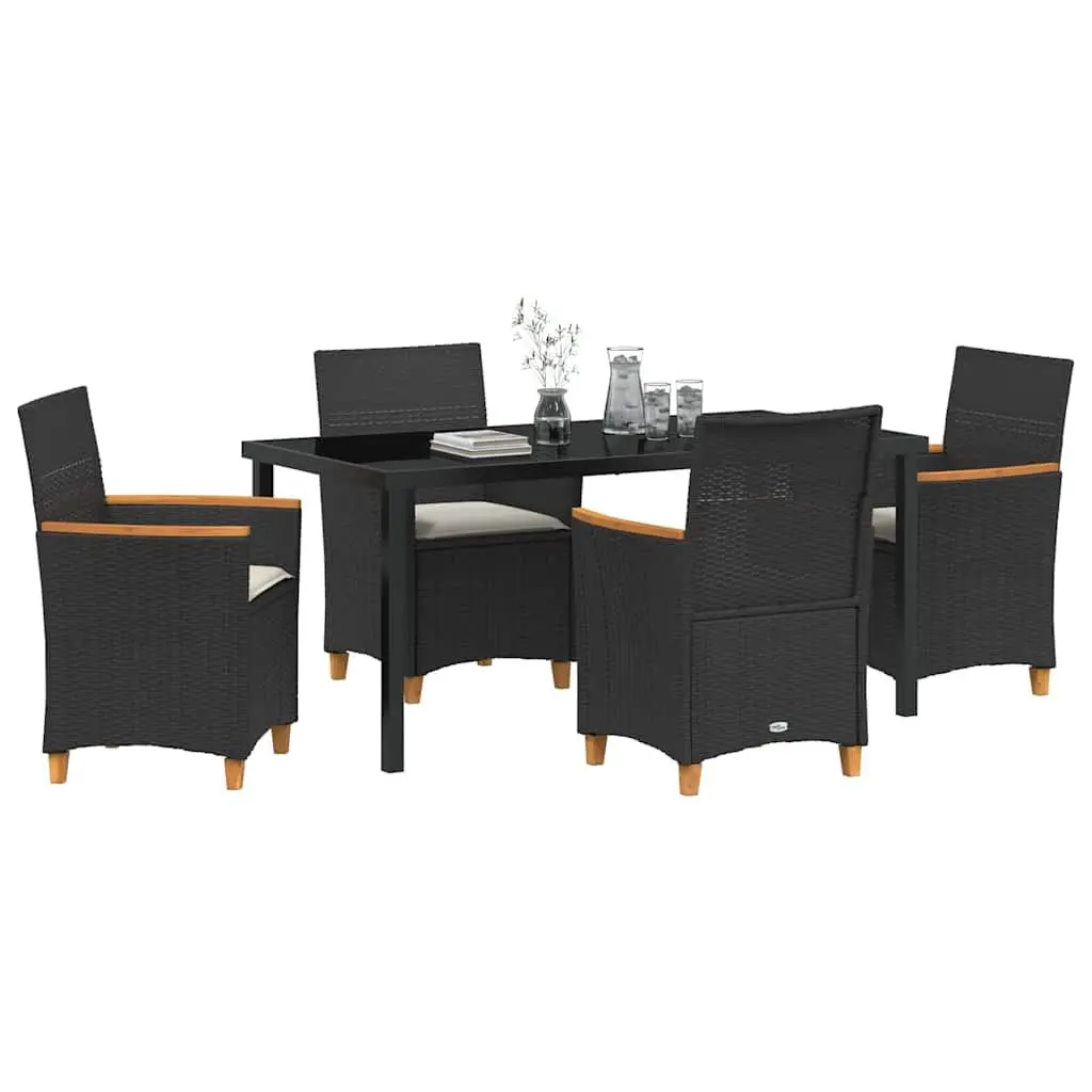 Garden Dining Set 5 Piece Outdoor Furniture Poly Rattan Steel Frame Glass Table