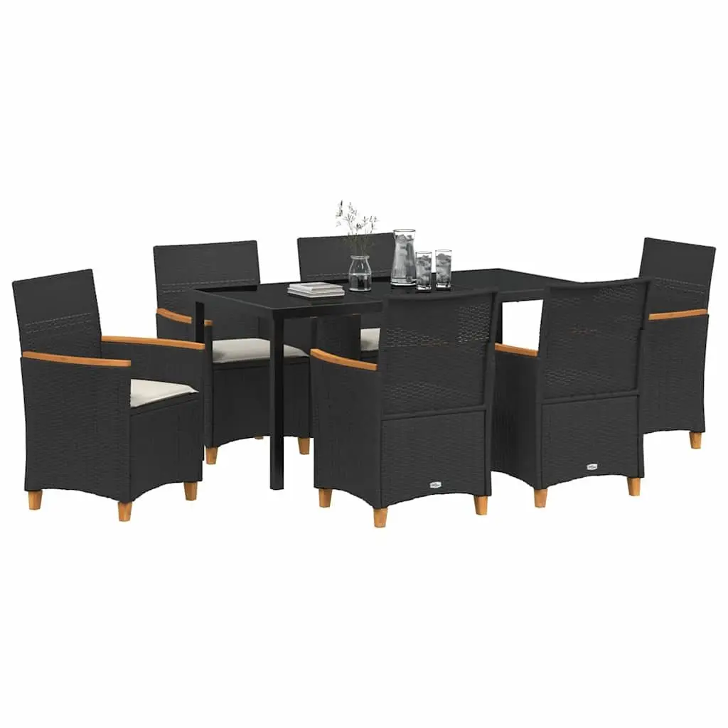 Outdoor Garden Dining Set 7 Piece Black Poly Rattan Steel Frame