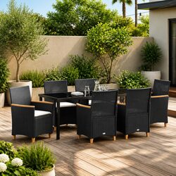 Garden Dining Set 7 Piece Black Outdoor Furniture Patio Table Chairs