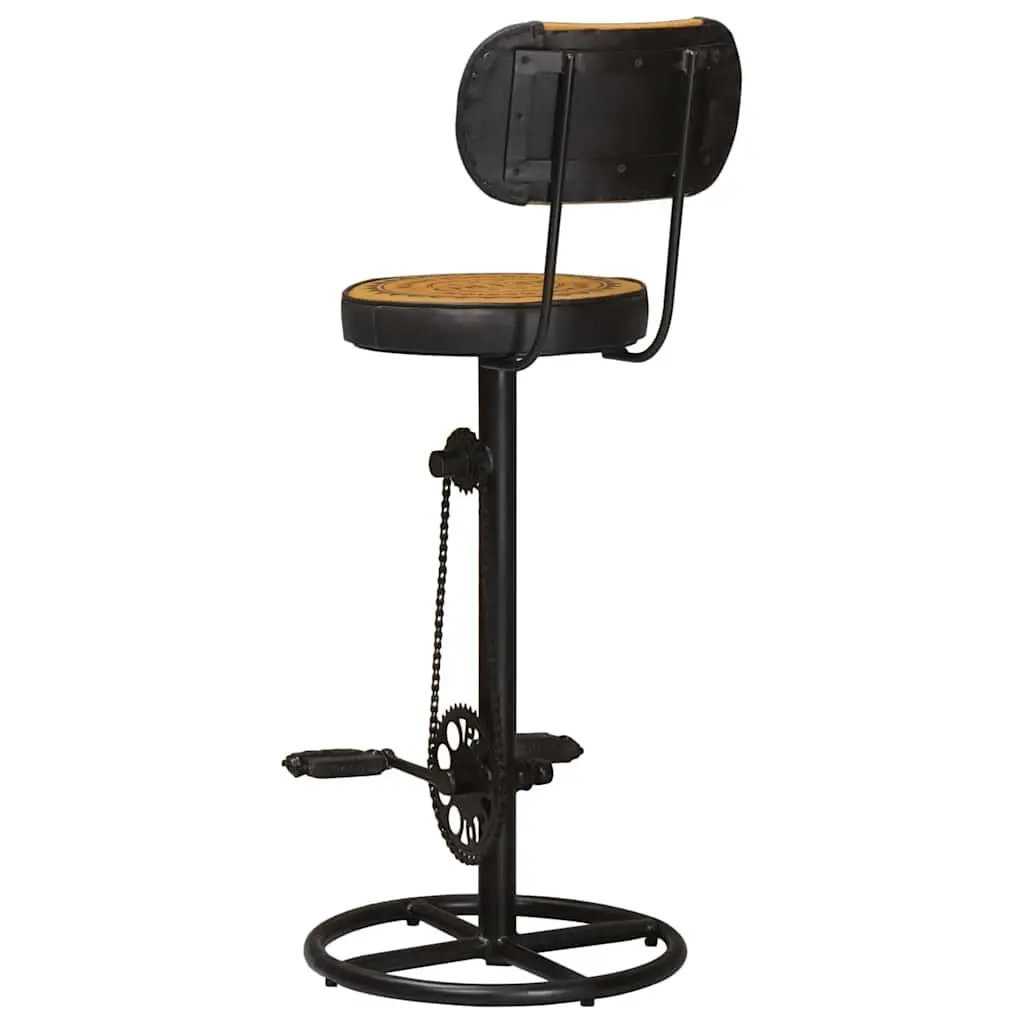 Bar Stools with Canvas Print Padded Seat Backrest Iron Frame Brown 2 pcs