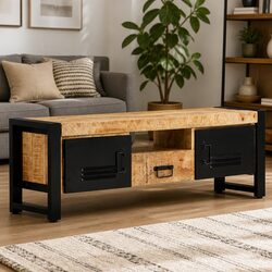TV Cabinet 120x30x40 cm Solid Wood Media Storage Unit with Doors and Drawer