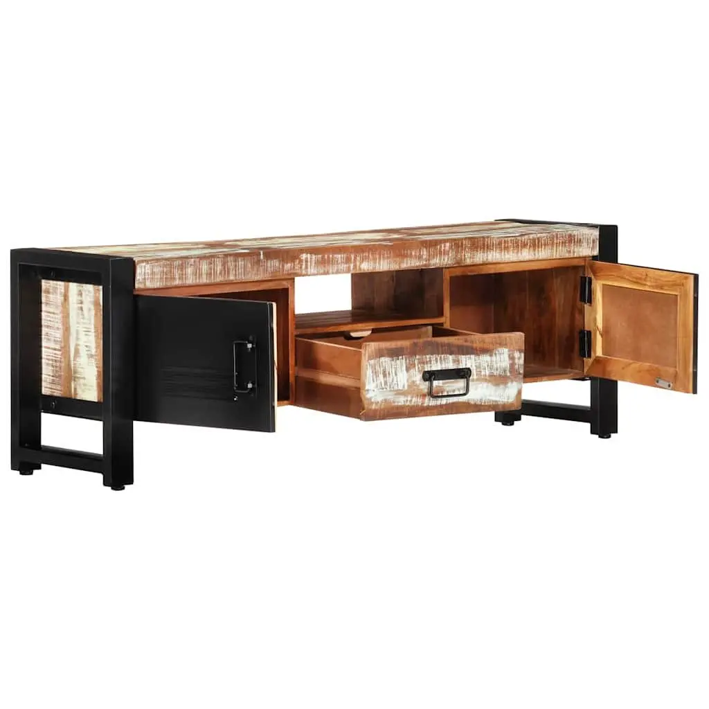 Reclaimed Wood TV Stand Storage Unit 120x30x40cm with 3 Compartments and Drawer Multi Colour