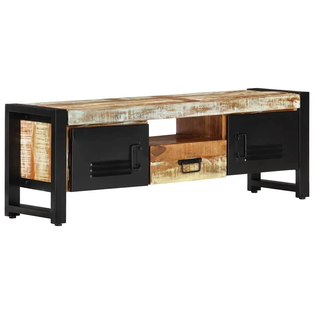 Reclaimed Wood TV Stand Storage Unit 120x30x40cm with 3 Compartments and Drawer Multi Colour