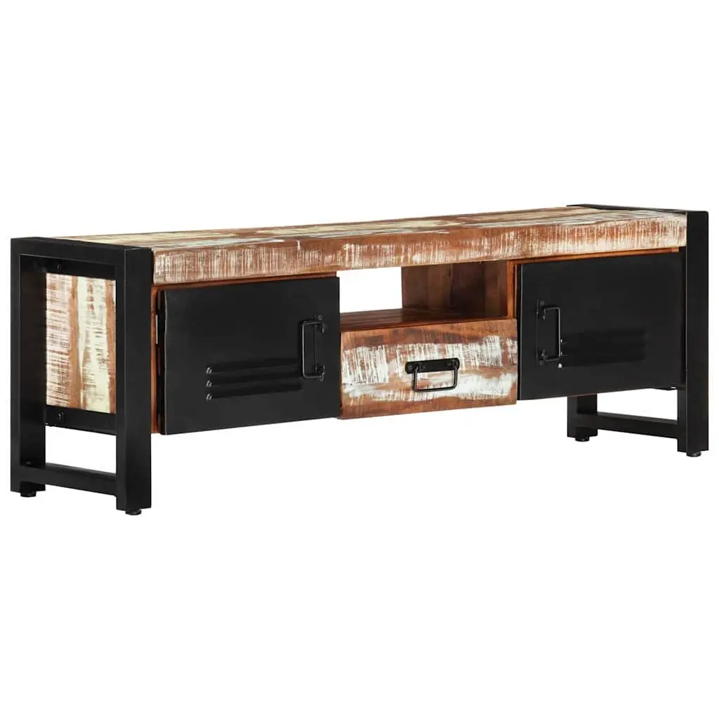 Reclaimed Wood TV Stand Storage Unit 120x30x40cm with 3 Compartments and Drawer Multi Colour