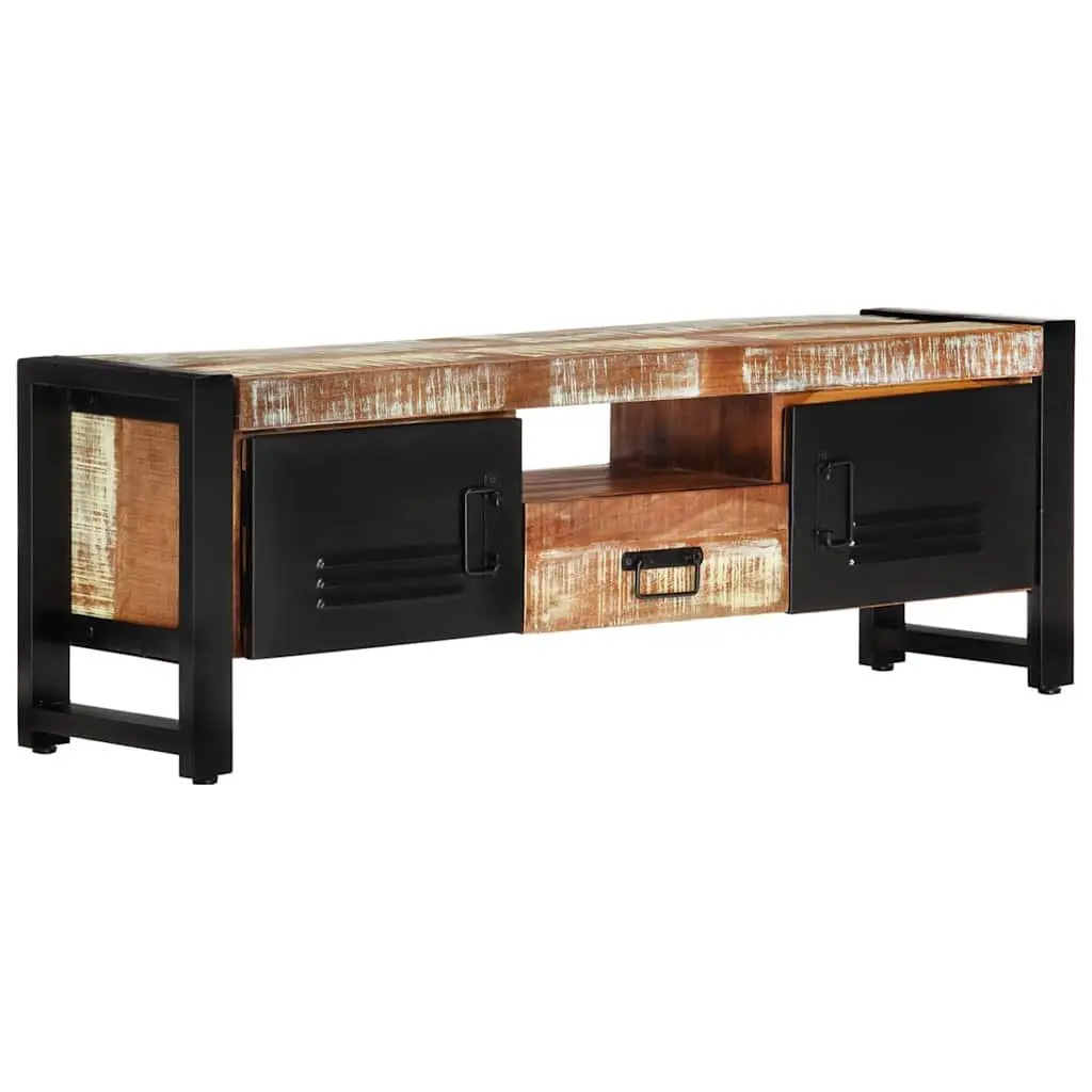 Reclaimed Wood TV Stand Storage Unit 120x30x40cm with 3 Compartments and Drawer Multi Colour