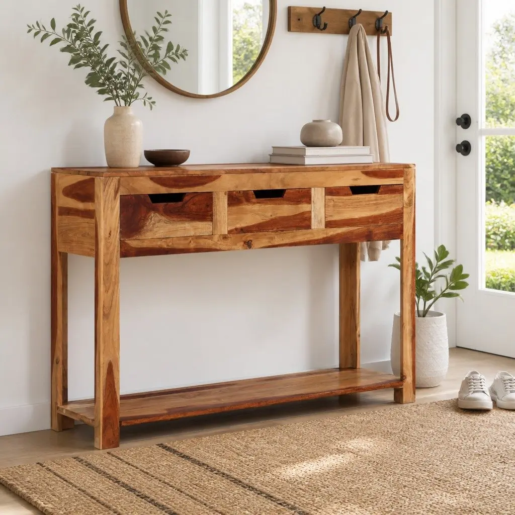 Wooden Console Table Side Hallway End Table 110x35x75 cm Brown