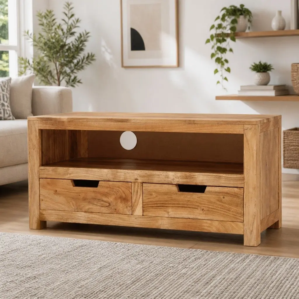 TV Cabinet 88x35x40 cm Solid Wood Acacia Brown Living Room Storage Unit