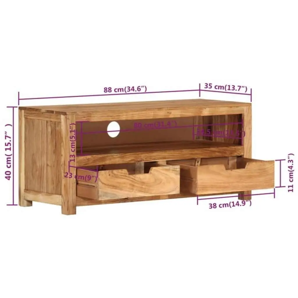 TV Cabinet 88x35x40 cm Solid Wood Acacia Brown Living Room Storage Unit