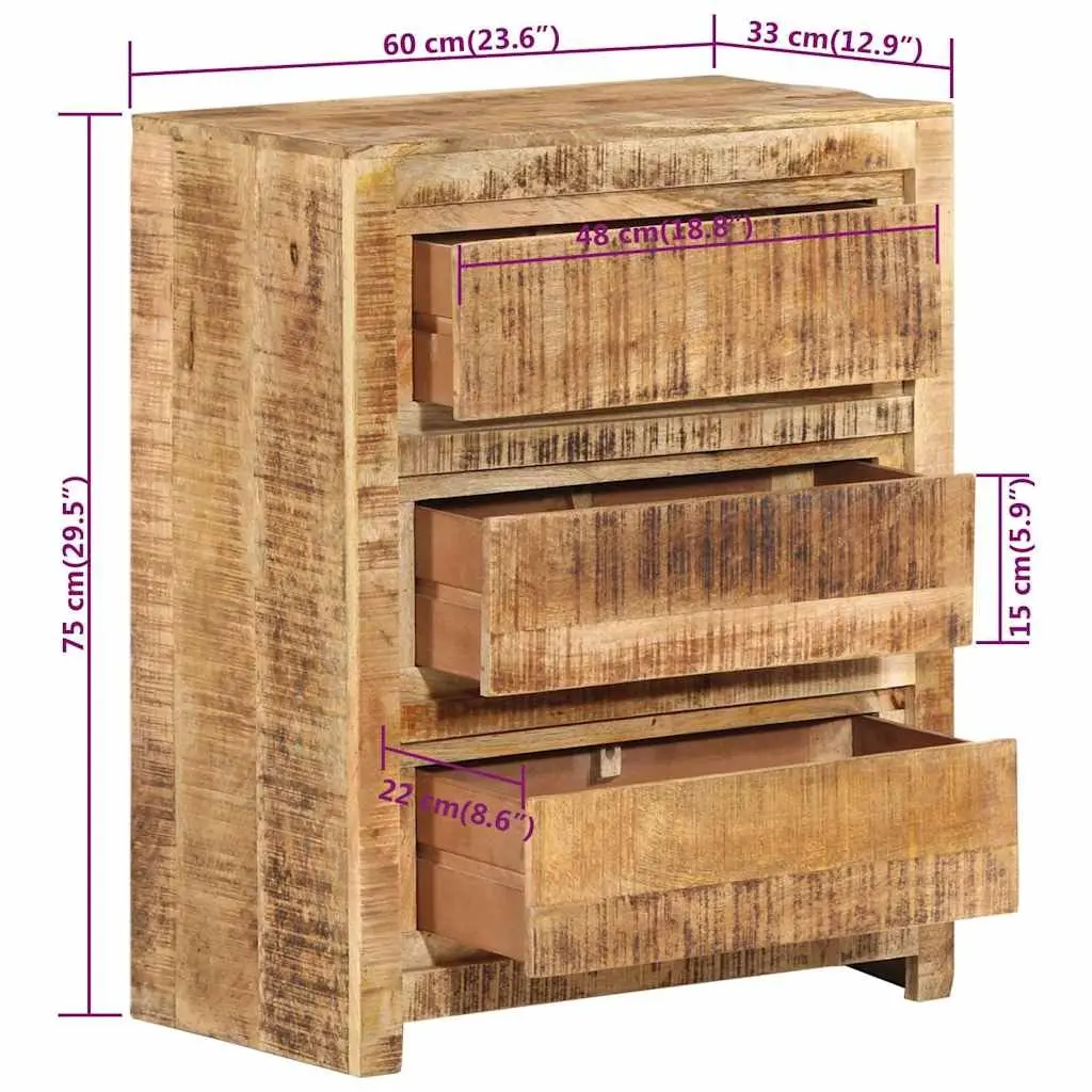 Drawer Cabinet 60x33x75 cm Solid Wood Mango Brown Storage Chest 3 Drawers